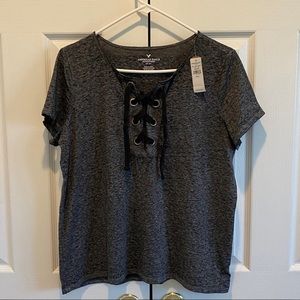American Eagle Grey Tshirt with Lace Up detail